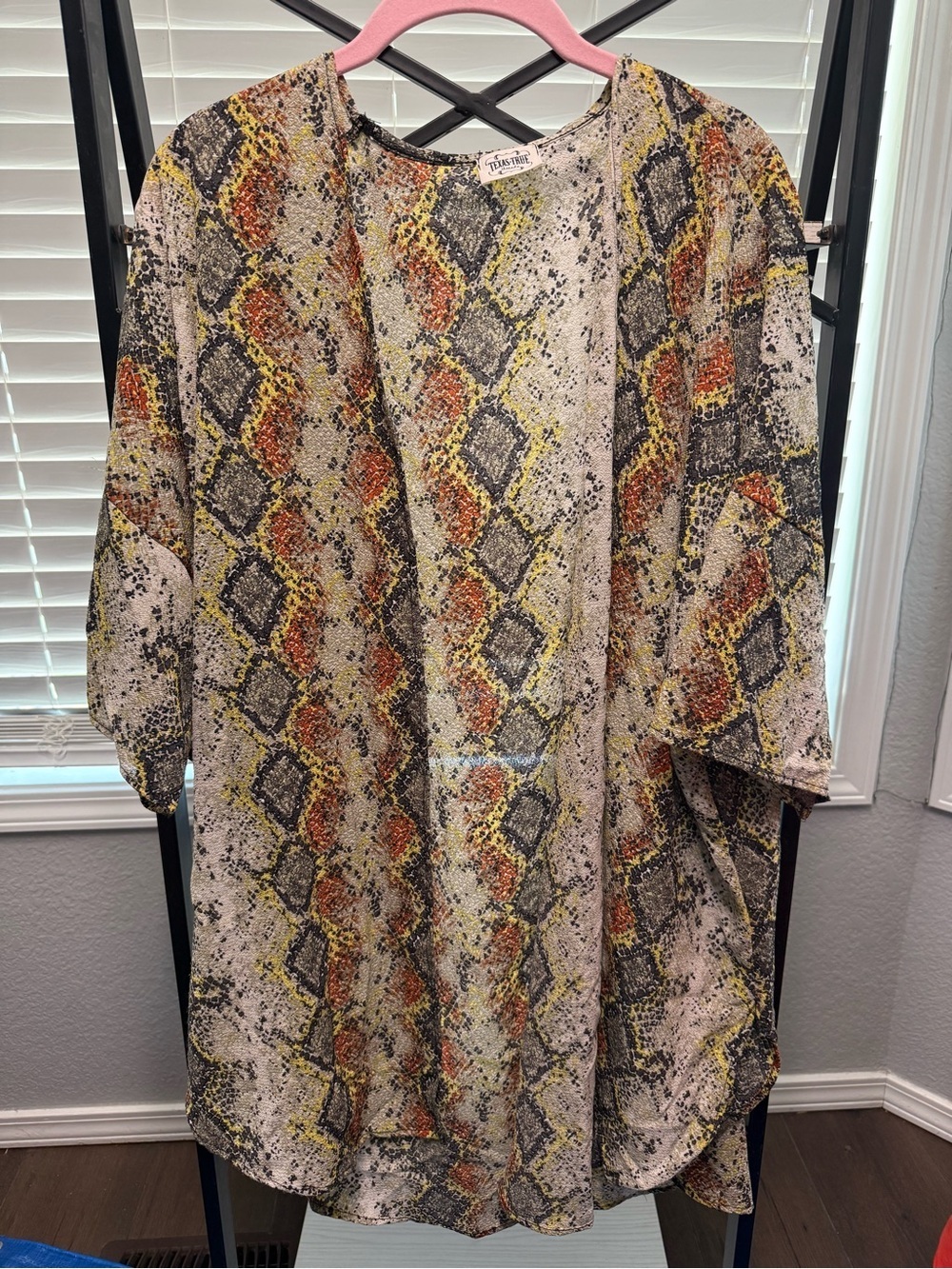 Texas True Threads Snake-Print Top in Beige with Yellow & Rust Accents